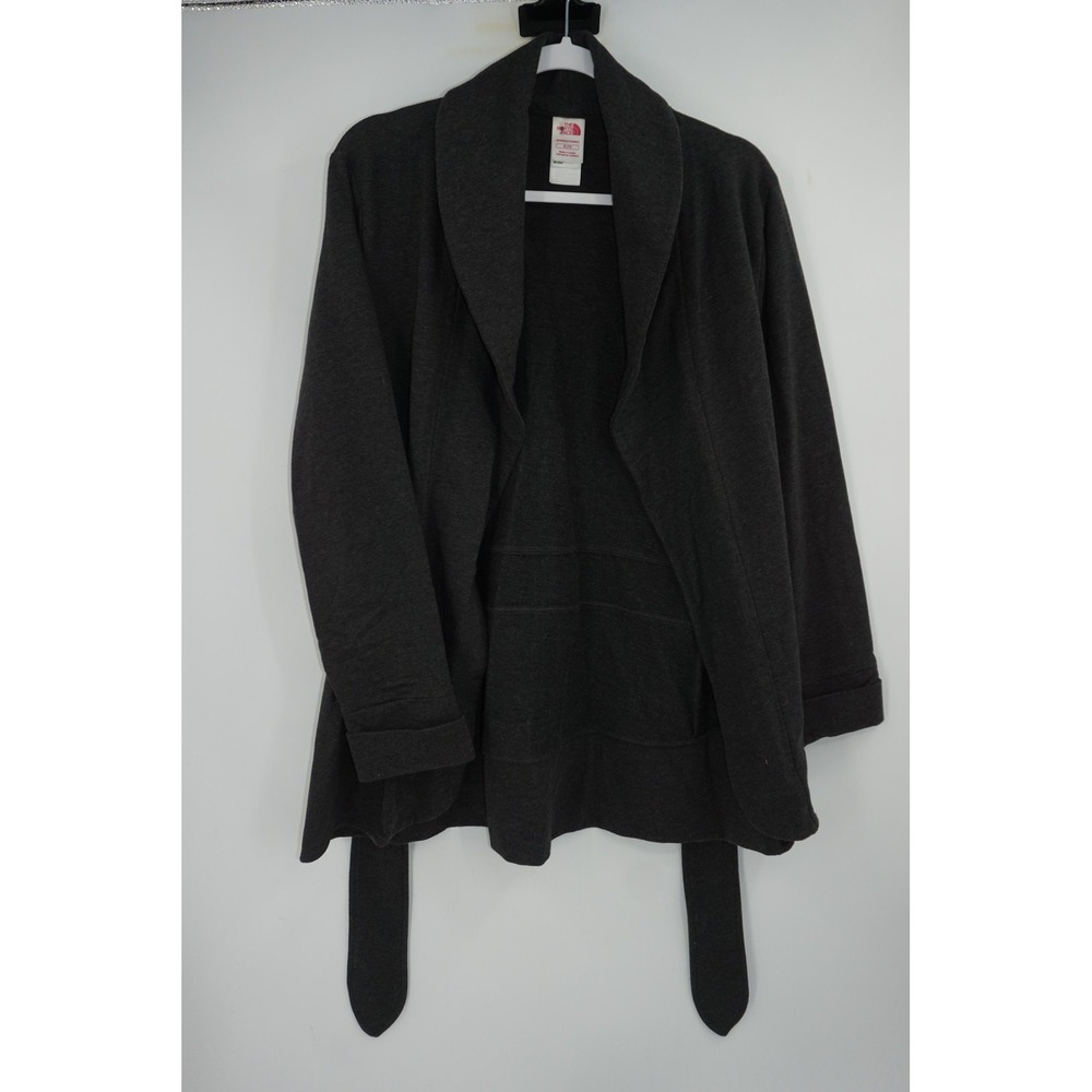 The North Face Cardigan Jacket Womens XL Gray Belted Open Front Cotton Blend